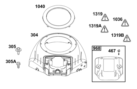 Blower Housing Group Diagram and Parts List for 40N877-0037-B5  Briggs and Stratton Engine
